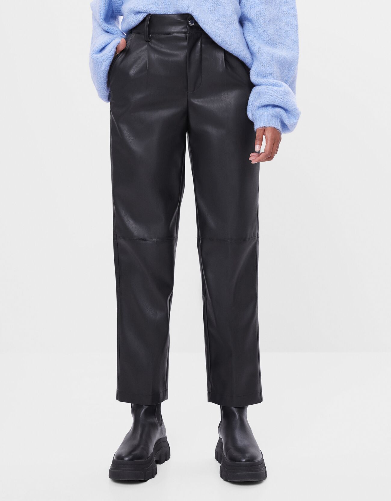 Straightforward synthetic leather pants