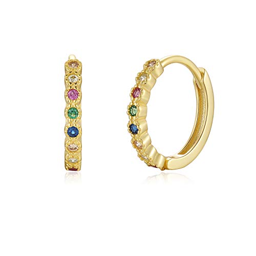 Qings Sterling Silver Gold Plated Earrings - Small Silver Earrings with Colored Zircons for Bride