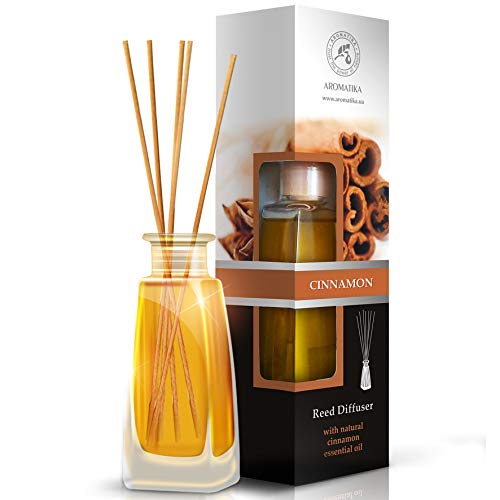Cinnamon Essential Oil Stick Diffuser 100ml - 100% Pure and Natural - Ambient and Lasting - 0% Alcohol - Gift Set of 8 Bamboo Sticks - to Scent All Environments
