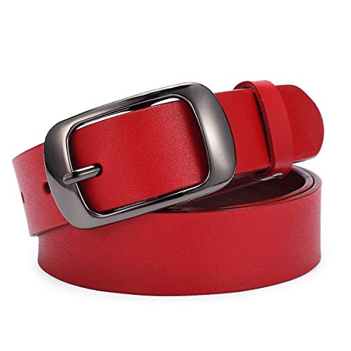 Ladies Leather Belt For Women, Girls, Jeans, Dress Pants, 1.1 Inches Wide (S(27"-30"), C:red)