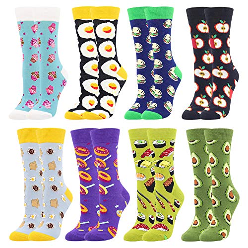 BONANGEL Women's Printed Socks, Occasional Women's Printed Socks Funny Cotton Painted Famous Art Socks, Fashionable Color Socks (8 Pairs-Donut2)