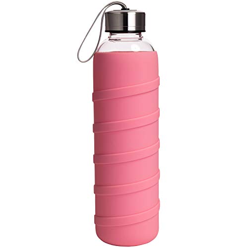 Ferexer Borosilicate Glass Water Bottle with BPA-Free Silicone Sleeve 480 ml Pink