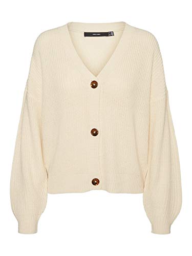 Vero Moda VMLEA LS V-Neck Cardigan GA Noos Suter crdigan, Birch, Women's M